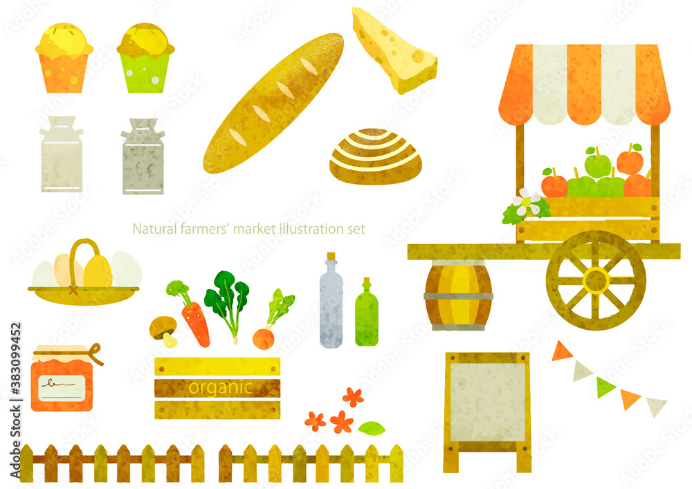 ヨーロッパ風ナチュラルマーケット素材イラストセット 手描き水彩テクスチャ Stock ベクター Adobe Stock