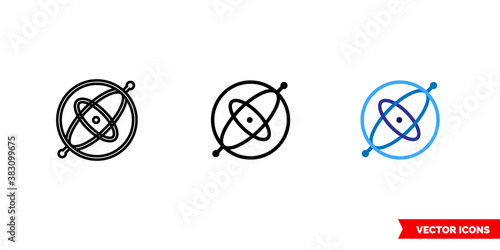Gyroscope icon of 3 types color, black and white, outline. Isolated vector sign symbol.