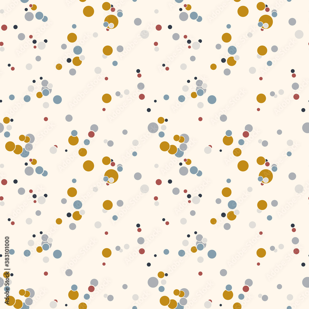 Abstract seamless pattern with colorful chaotic small circles. Infinity dotted messy geometric pattern. Random polka dot. Vector illustration. Abstract seamless pattern with colorful chaotic small circles. Infinity dotted messy geometric pattern. Random polka dot. Vector illustration.