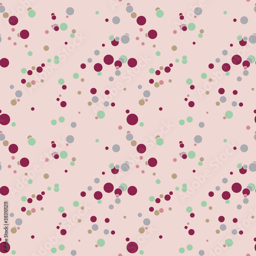 Abstract seamless pattern with colorful chaotic small circles. Infinity dotted messy geometric pattern. Random polka dot. Vector illustration.