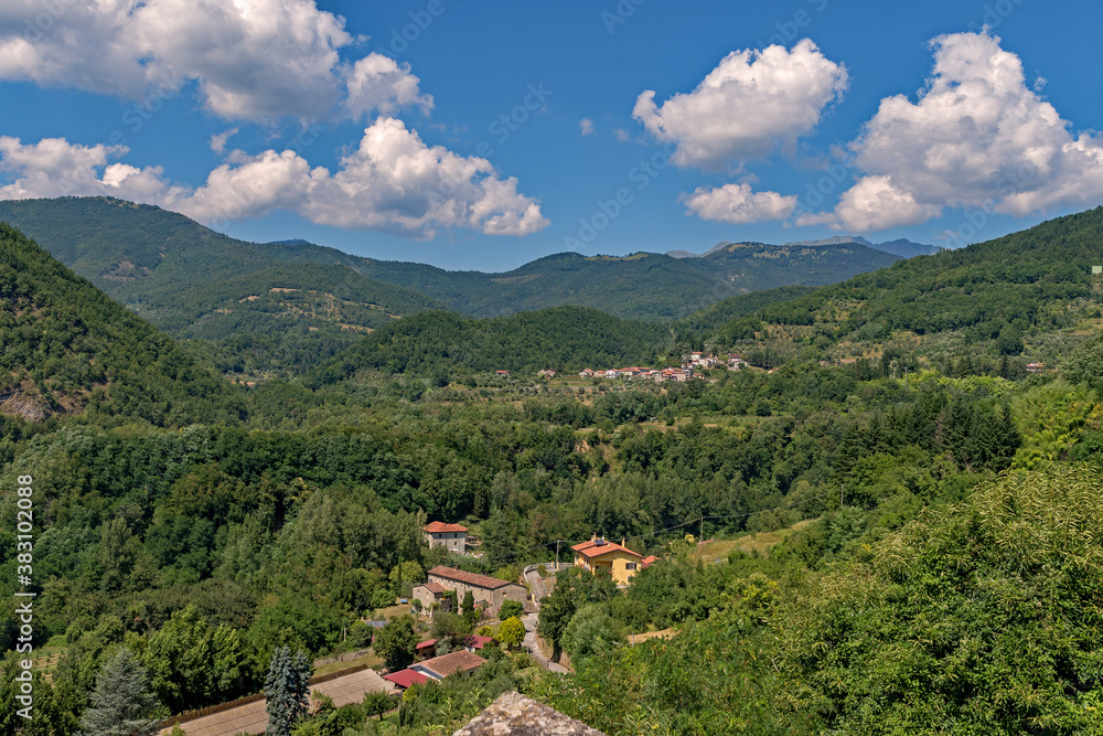 Landscape into the mountains near Fivizzano at the Tuscany Region in Italy 