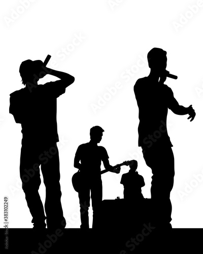 Young man with a microphone reads a rap. Stylized image on theme of hip hop