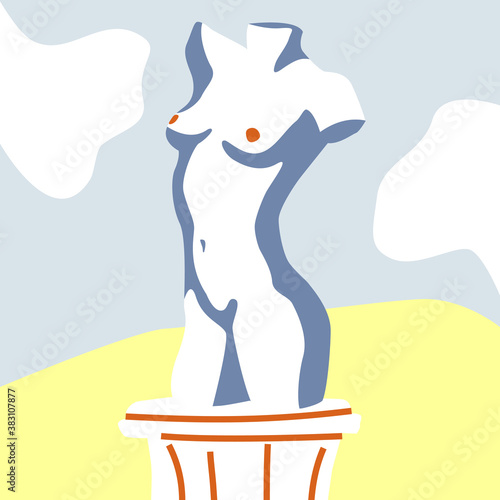 An antique statue stands on a pedestal