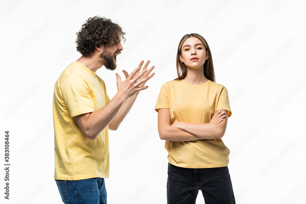 Portrait of couple having a quarrel against white background Portrait of couple having a quarrel against white background