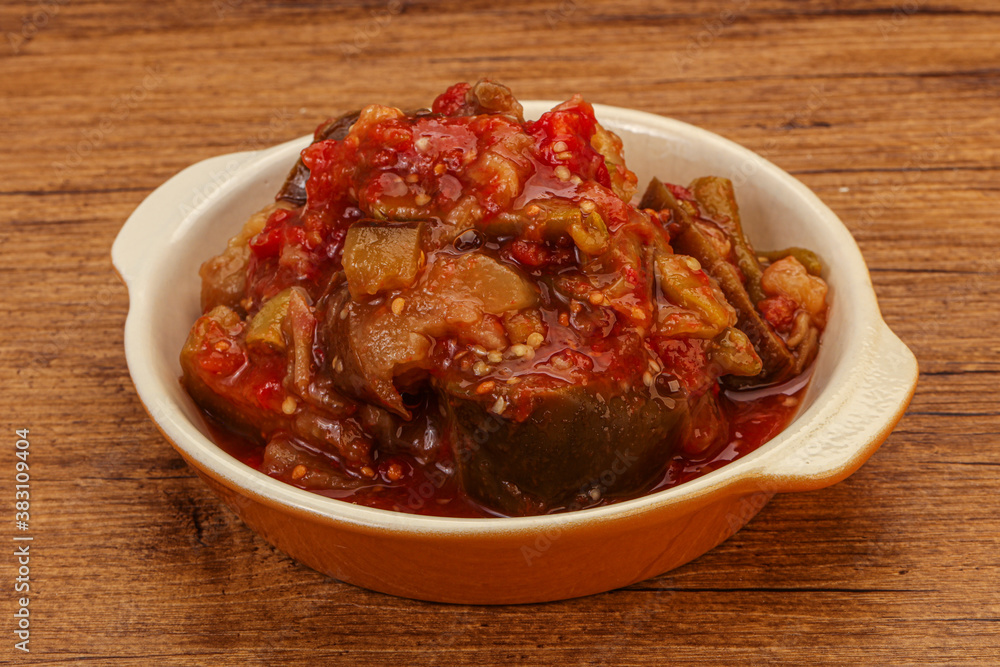 Caucasian vegan cuisine - ajapsandali with vegetables Caucasian vegan cuisine - ajapsandali with vegetables