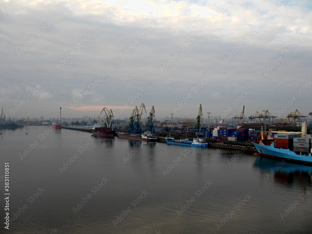 Sea port of Saint Petersburg on an autumn morning