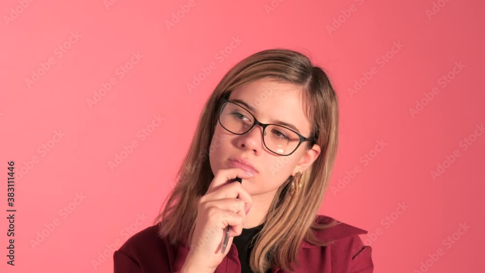 Woman In Glasses Thinking In Studio Setup Woman In Glasses Thinking In Studio Setup
