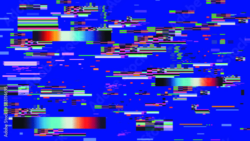 Glitch datamoshing camera effect. Retro VHS background like in old video tape rewind or no signal TV screen. Vaporwave and retrowave style vector illustration.