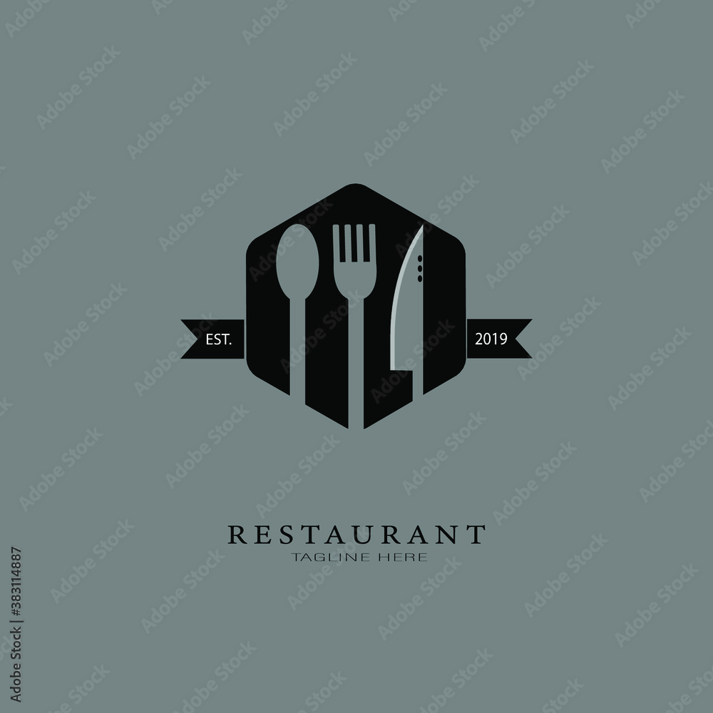 Vector restaurant template logo object for logo design. Illustration of trendy retro style, cross blade silhouette