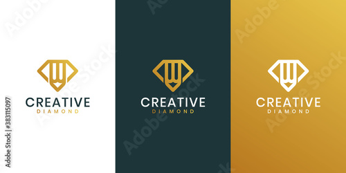 elegant diamond and pen Logo Template Design Vector