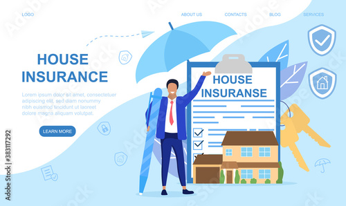 Abstract home insurance concept. Colored cartoon flat vector illustration. Web page template