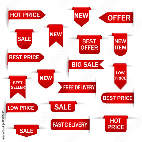Business sale badge collection in red, 3d illustration