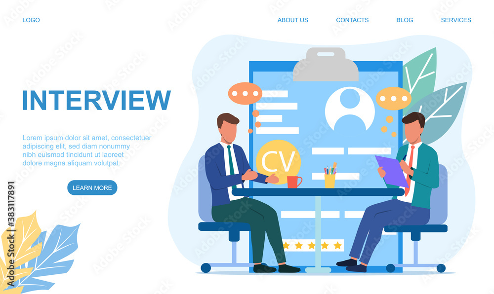Recruitment concept. The employer interviewing the applicant. Web page template. Colored cartoon flat vector illustration Recruitment concept. The employer interviewing the applicant. Web page template. Colored cartoon flat vector illustration