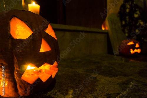 jack-o'-lantern ,calabaza gigante hueca con una vela dentro,inspirada en la leyenda de «Jack el Tacaño», festividad de Halloween, Esporles,Mallorca,Balearic islands, spain photo