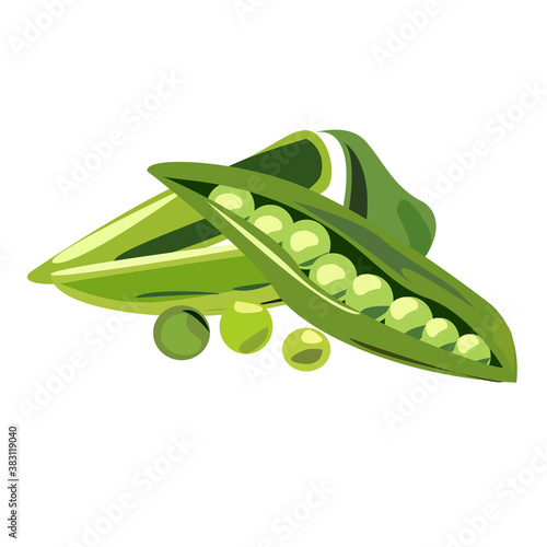 Green peas pods and peas on a white background