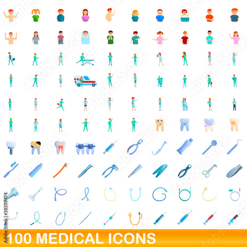 100 medical icons set. Cartoon illustration of 100 medical icons vector set isolated on white background