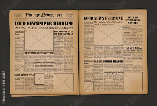 Old Vintage Newspaper Cover Page Empty Template Mockup Design. Vector