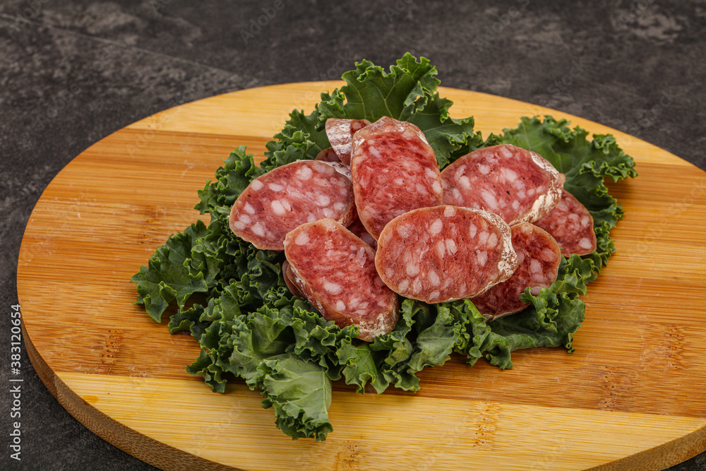 Iberian pork Fuet sausage slices Iberian pork Fuet sausage slices