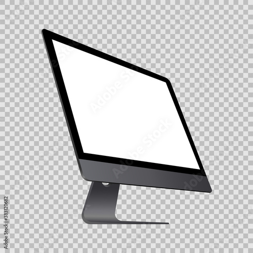 Computer monitor display isolated on transparent background. Side view. Vector EPS 10