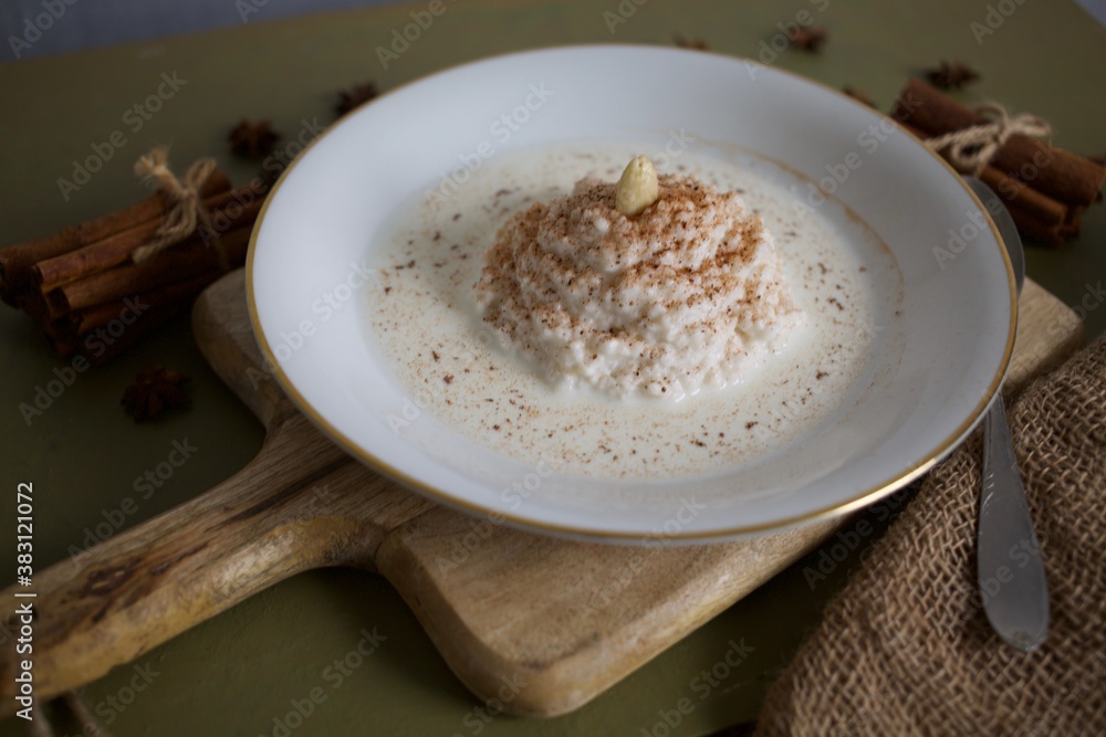 Scandinavian Christmas porridge with almond on top. Scandinavian Christmas porridge with almond on top.