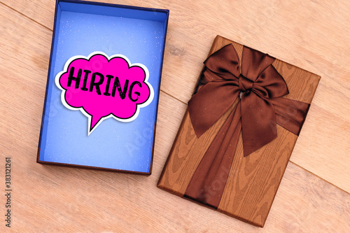 Hiring on speech bubble Business Concept On gift box
