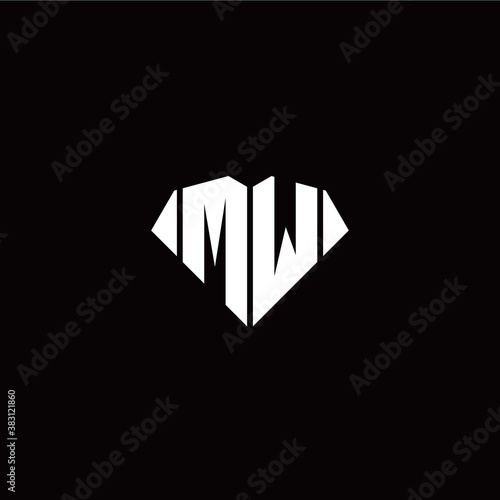 M W initial letter with diamond shape origami style logo template vector