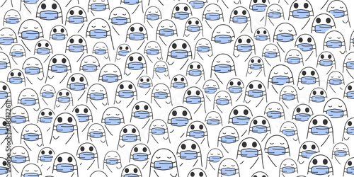 Halloween seamless pattern  Cute ghost wear a masks on white background  Cute ghost icons.