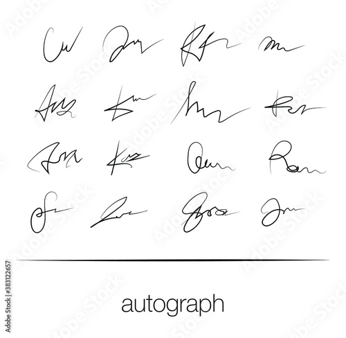 Hand-drawn autograph and signature for signing books and papers set