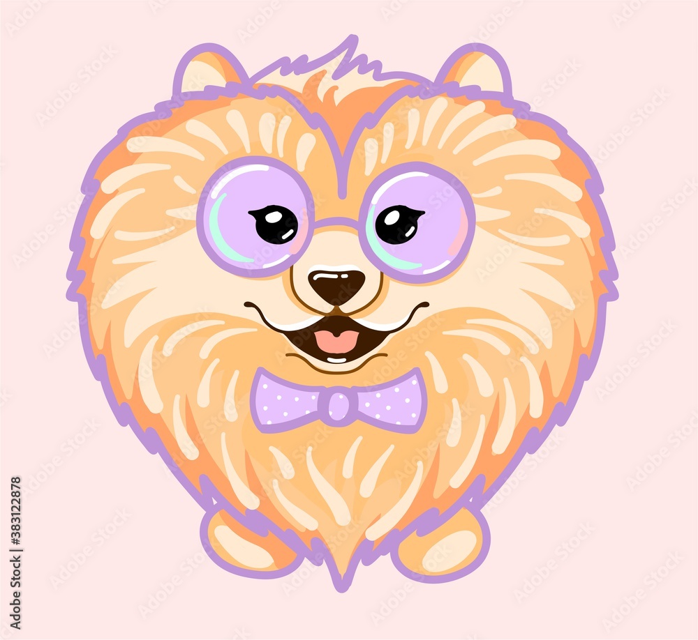 Pomeranian dog with glasses cute cartoon in love.