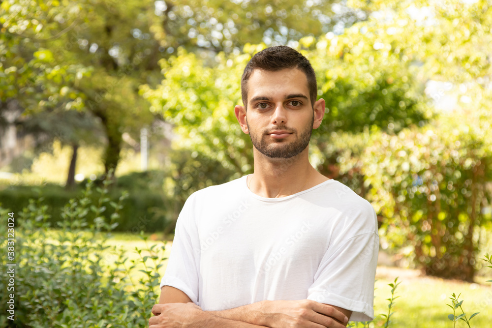 portrait of attractive young man with beard outdoors portrait of attractive young man with beard outdoors