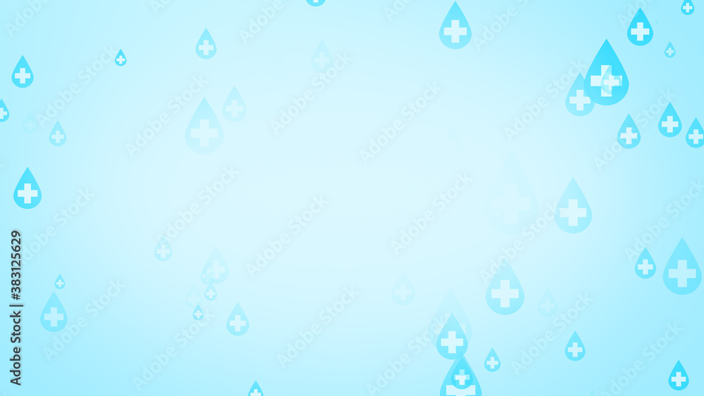 Medical health cross white on blue sanitizer drop pattern background. Abstract healthcare clean and Hygiene concept.