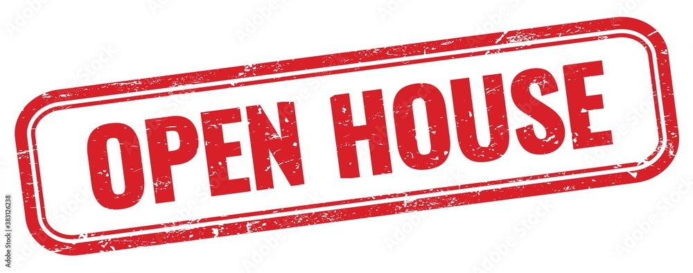 OPEN HOUSE text on red grungy stamp. OPEN HOUSE text on red grungy stamp.