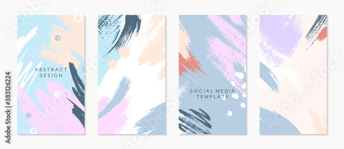 Bundle of editable insta story templates with copy space for text.Modern vector layouts with hand drawn brush strokes and textures.Trendy design for social media marketing,digital post,prints,banners.