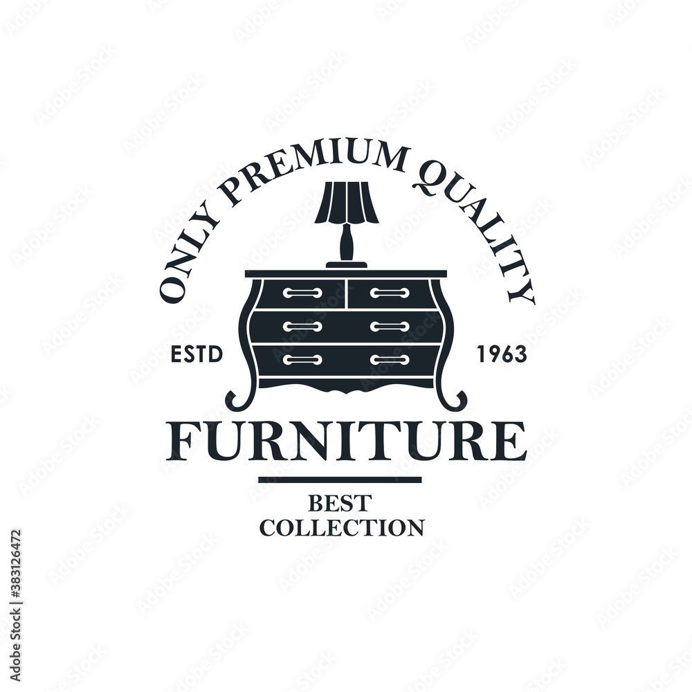 cabinet furniture lable with vintage commode isolated on white background