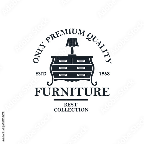 cabinet furniture lable with vintage commode isolated on white background