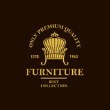 soft furniture label with armchair isolated on black background