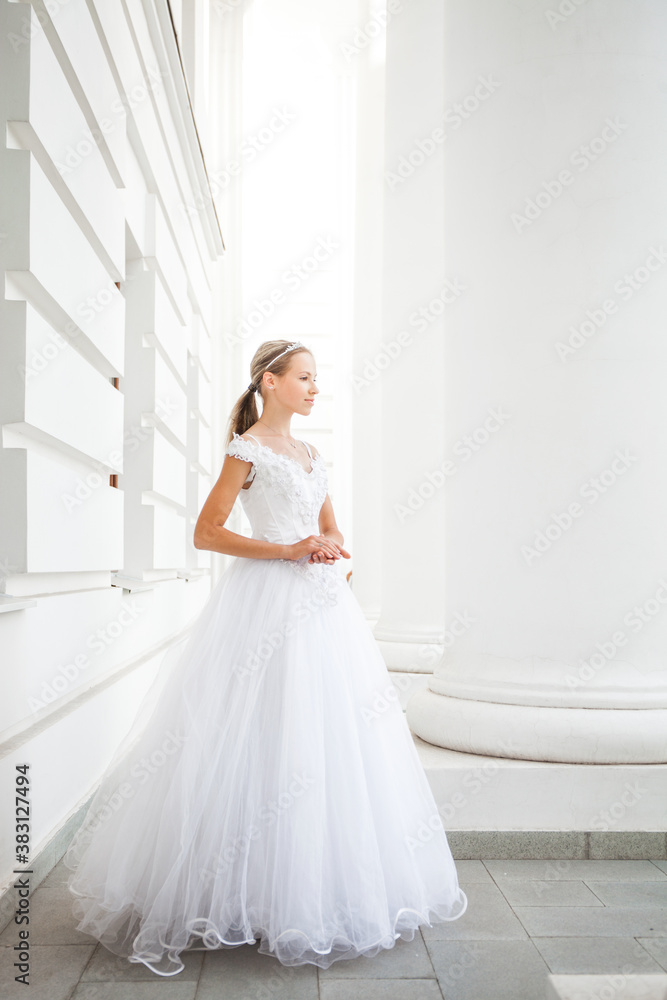 Portrait of a young woman in a white ball gown Portrait of a young woman in a white ball gown