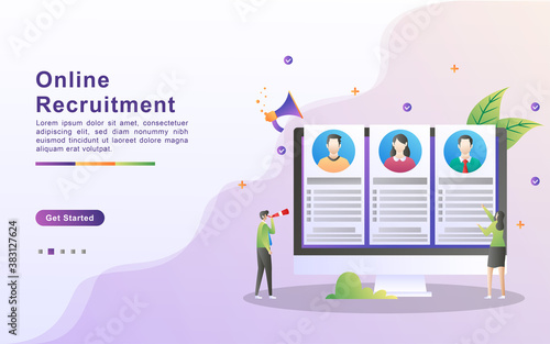 Online recruitment concept. online job search and human resource, We are hiring, Job agency hr creative find experience. Can use for web landing page, banner, mobile app. Vector Illustration