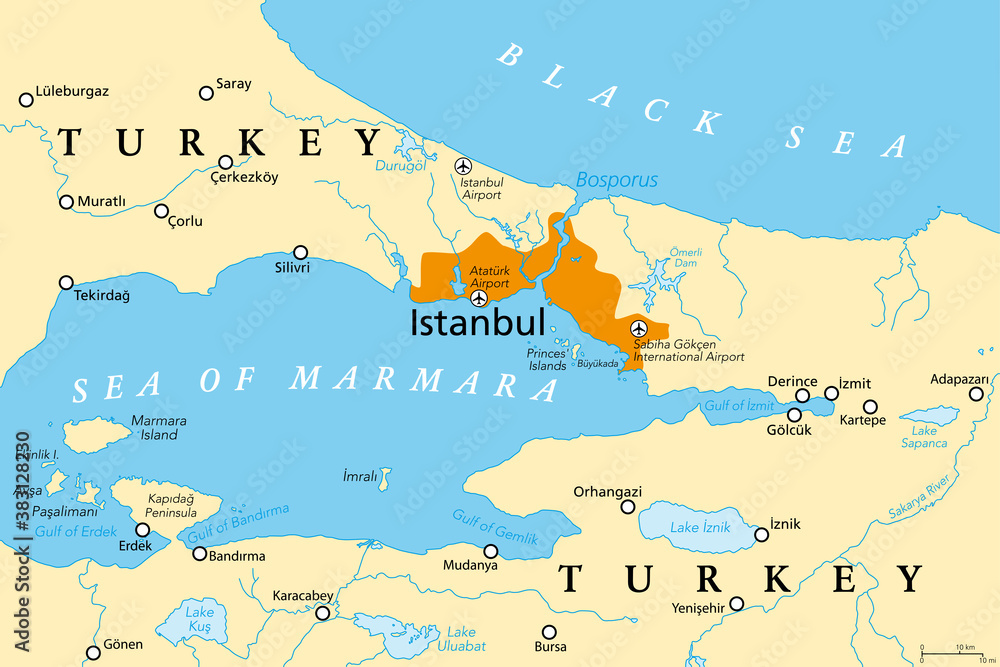 Cieśnina Bosfor I Dardanele Mapa Photo & Art Print The Bosporus or Bosphorus, political map, Peter