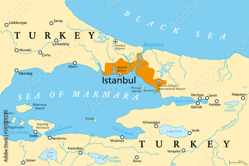 Fotografie, Tablou The Bosporus or Bosphorus, political map