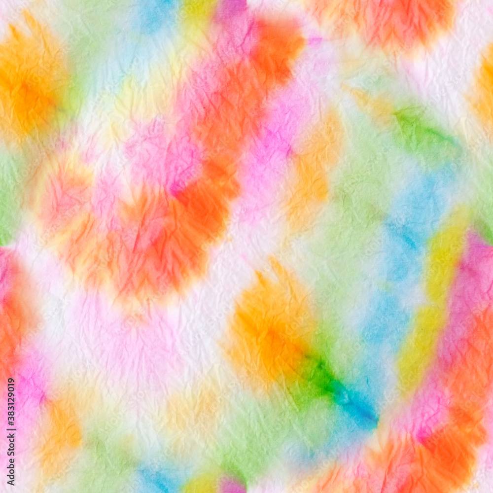 Colorful Dyed Art. Aquarelle Effect. Colorful Dyed Illustration. Bright Seamless Design. Tie and Dye. Beautiful Fashion Fabric. Rainbow Watercolor Dirty Art. Magic Abstract Dirty Painting.