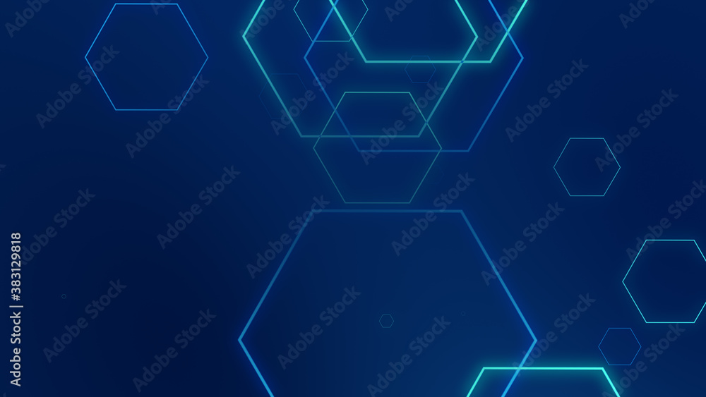 Hexagon geometric blue neon lights technology Hi-tech dark background. Abstract graphic digital future science concept design. Hexagon geometric blue neon lights technology Hi-tech dark background. Abstract graphic digital future science concept design.