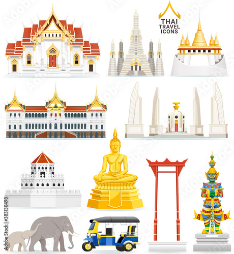 Thai famous landmark icons. Vector illustrations.