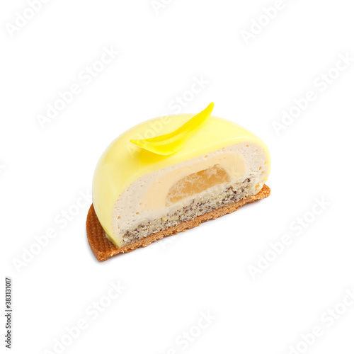 Half of glazed lemon mini tart with cream