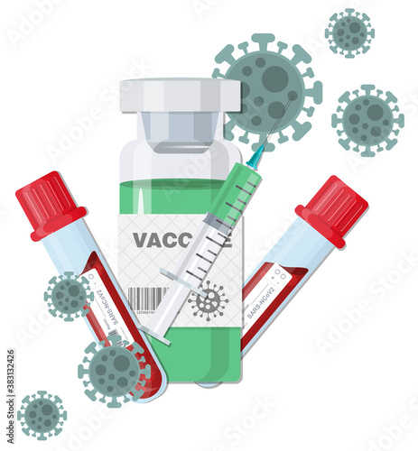 Science vaccination concept vector illustration tubes blood and pandemic vaccine