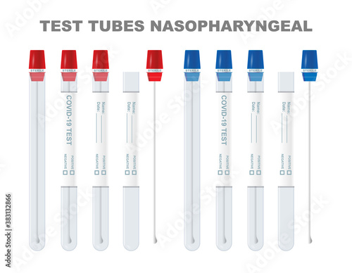 Concept test tubes nasopharyngeal covid and coronavirus vector, plastic instrument and medical