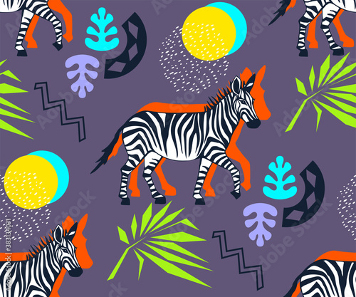 Vector background hand drawn exotic zebra. Hand drawn ink illustration. Modern ornamental decorative background. Square print for textile  cloth  scrapbooking