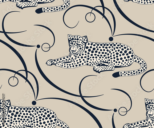 Canvas Print Vector background hand drawn exotic wild cat lion