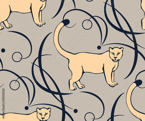 Photography Vector background hand drawn exotic wild cat lion