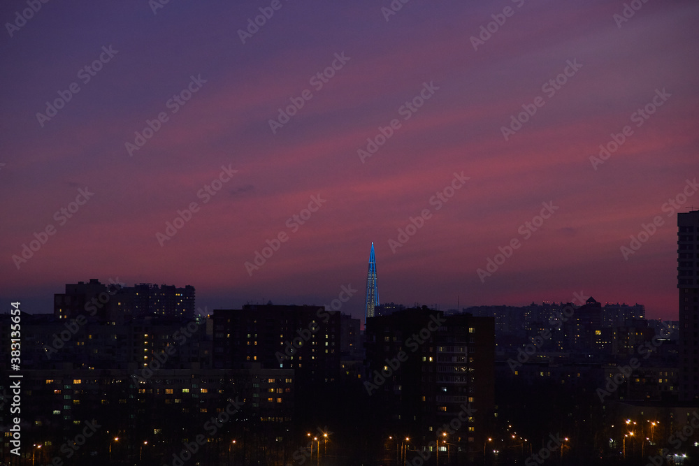 Fototapeta premium night view from the high-rise residential building in city sleeping area